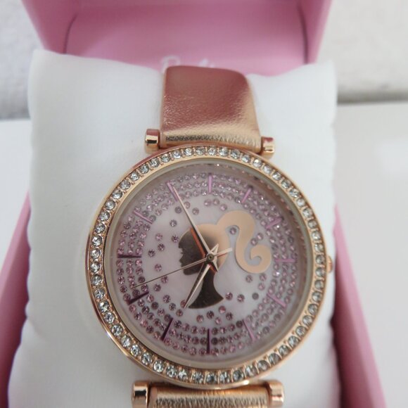 (133) Barbie Bling Watch Rose gold and Pink Leather Band NIB main image 5